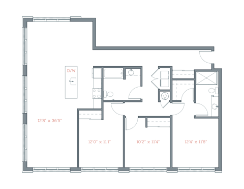 Floor plan for 3 beds, 2 baths, 1620 sqft